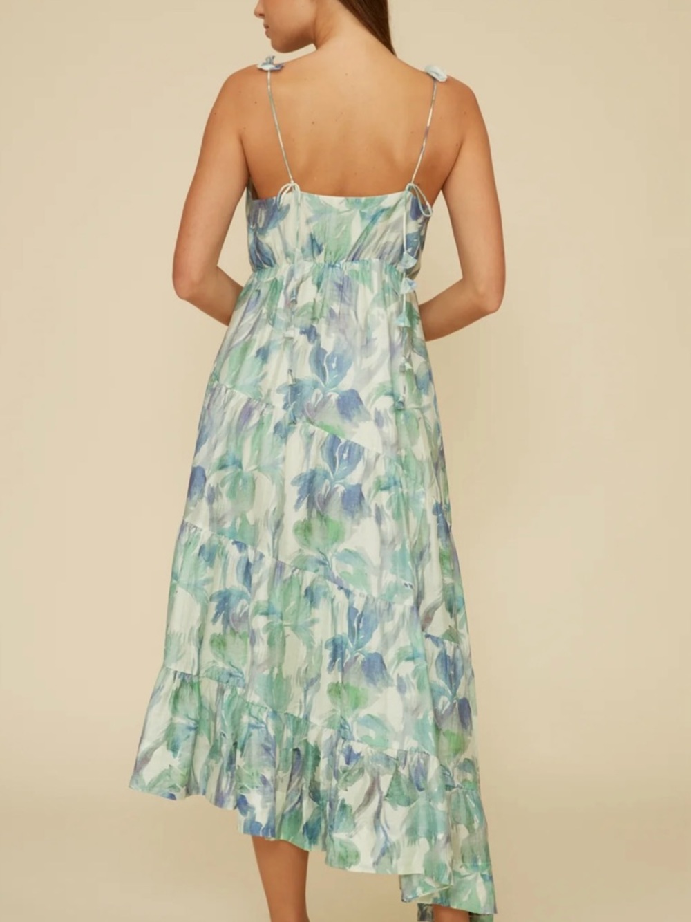 Lucy Paris Blue and Mint Floral Tiered Midi Dress - Picture 2 of 10